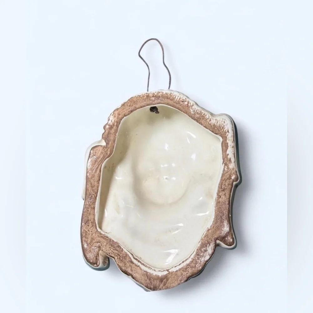 Vintage Glazed Ceramic Cherub Bust — Wall Hanging